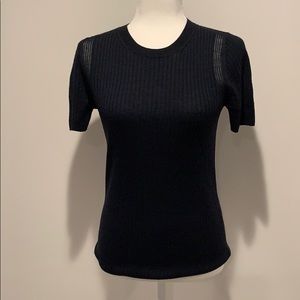 Ribbed short sleeve merino wool sweater